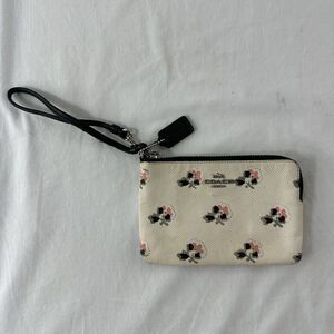 Coach Corner Zip Bramble Rose Wristlet Wallet Pink Gray Cream Leather W Hang Tag